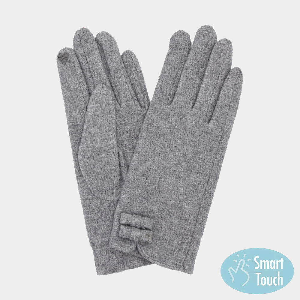 Charcoal Two Mini Bow Accent Soft Smart Touch Winter Gloves