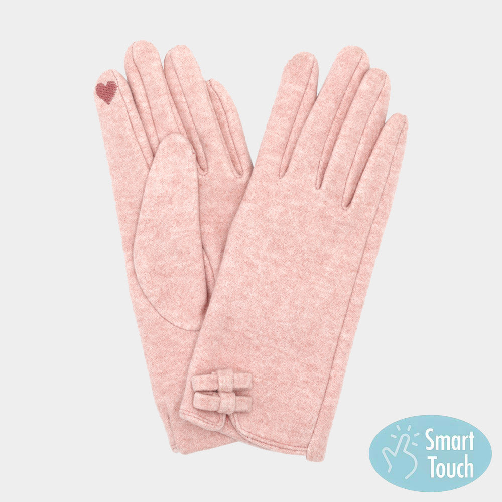 Pink Two Mini Bow Accent Soft Smart Touch Winter Gloves