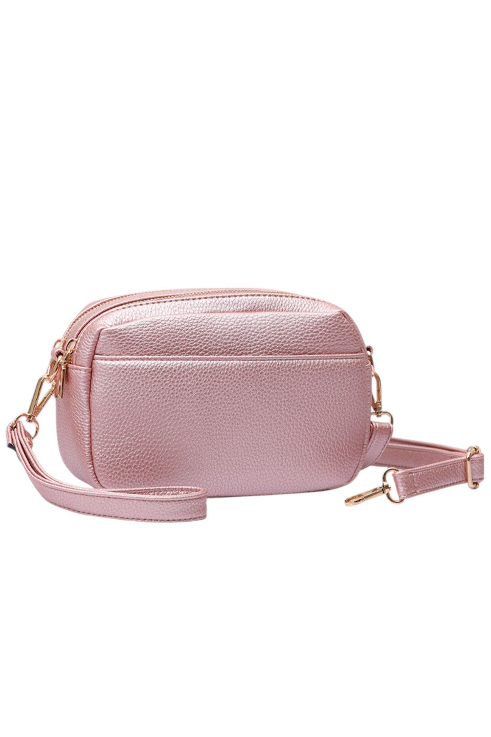 Two Zipper Solid PU Crossbody Bag - Rose Gold - Crossbody Bag