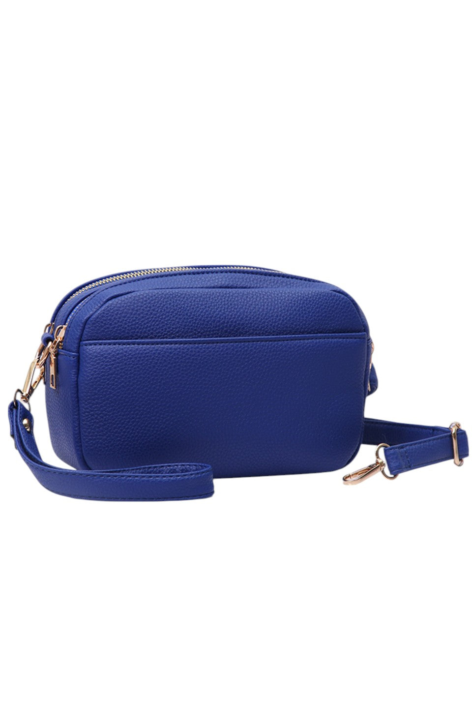 Two Zipper Solid PU Crossbody Bag - Royal Blue - Crossbody Bag