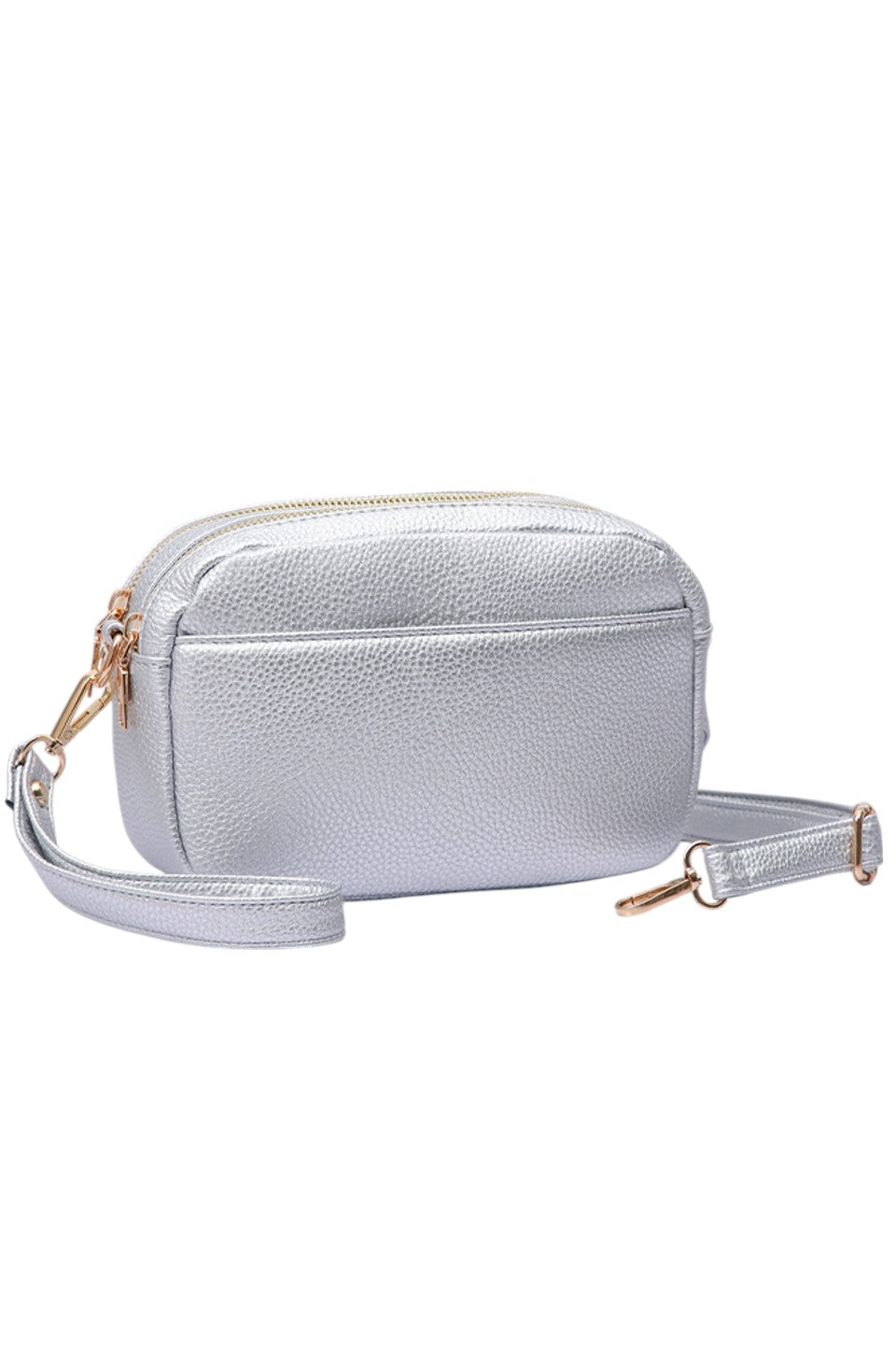 Two Zipper Solid PU Crossbody Bag - Silver - Crossbody Bag
