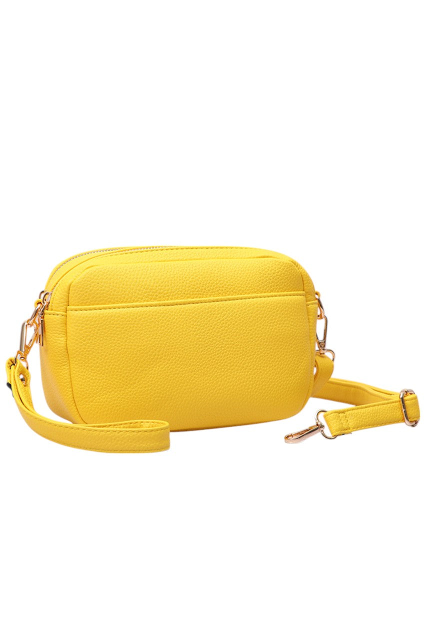 Two Zipper Solid PU Crossbody Bag - Yellow - Crossbody Bag