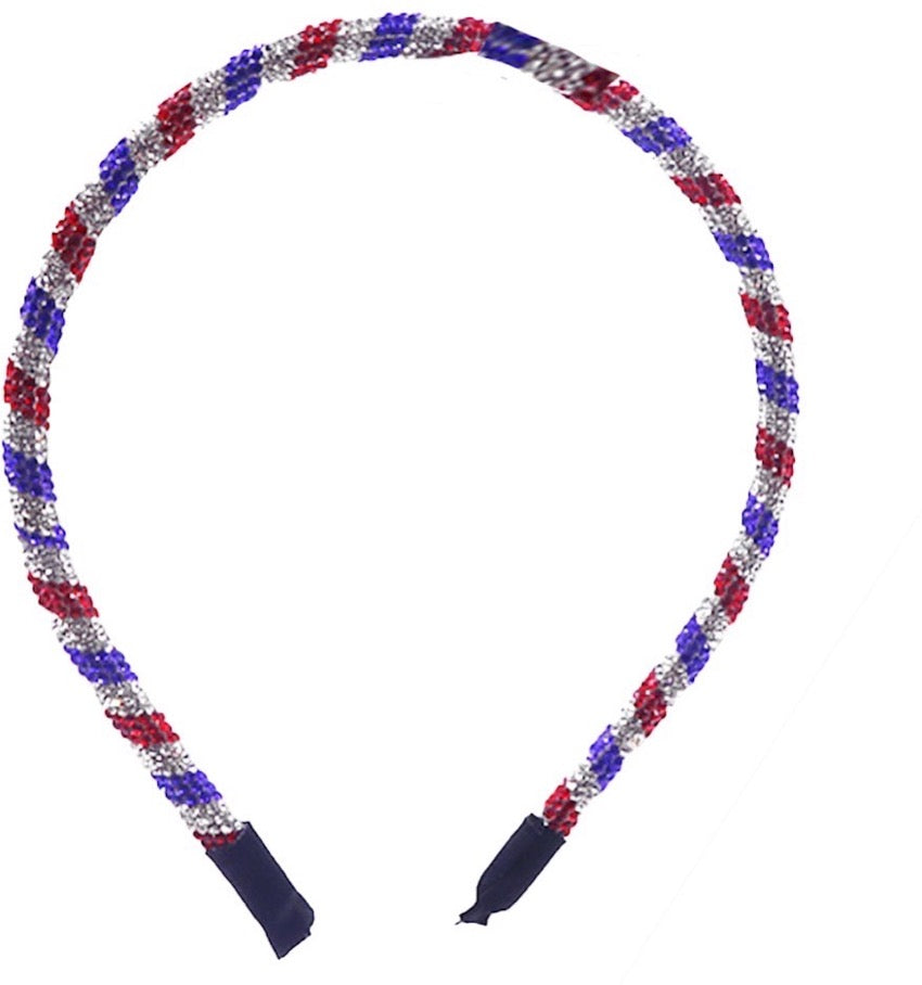 Red/White/Blue USA Flag Stone Giltzy American Crystal Stud Padded Patriotic Headband, soft, shiny headband makes you feel glamorous. Push your hair back, add a pop of color and shine to any plain outfit, Goes well with all outfits! Receive compliments, show your patriotic side for USA. Perfect Birthday Gift, Mother's Day, 4th of July
