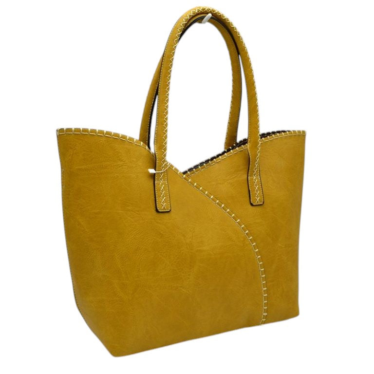 Vegan Tote 2 in 1 Faux Leather Stitched Shoulder Bag Hobo Tote, largely spaced, daily necessities can be put into this bag, designer inspired, includes a smaller pouch & long strap to use separately, take it to school, work or a day trip. Coordinate with any ensemble from business casual to everyday wear. Perfect Gift
