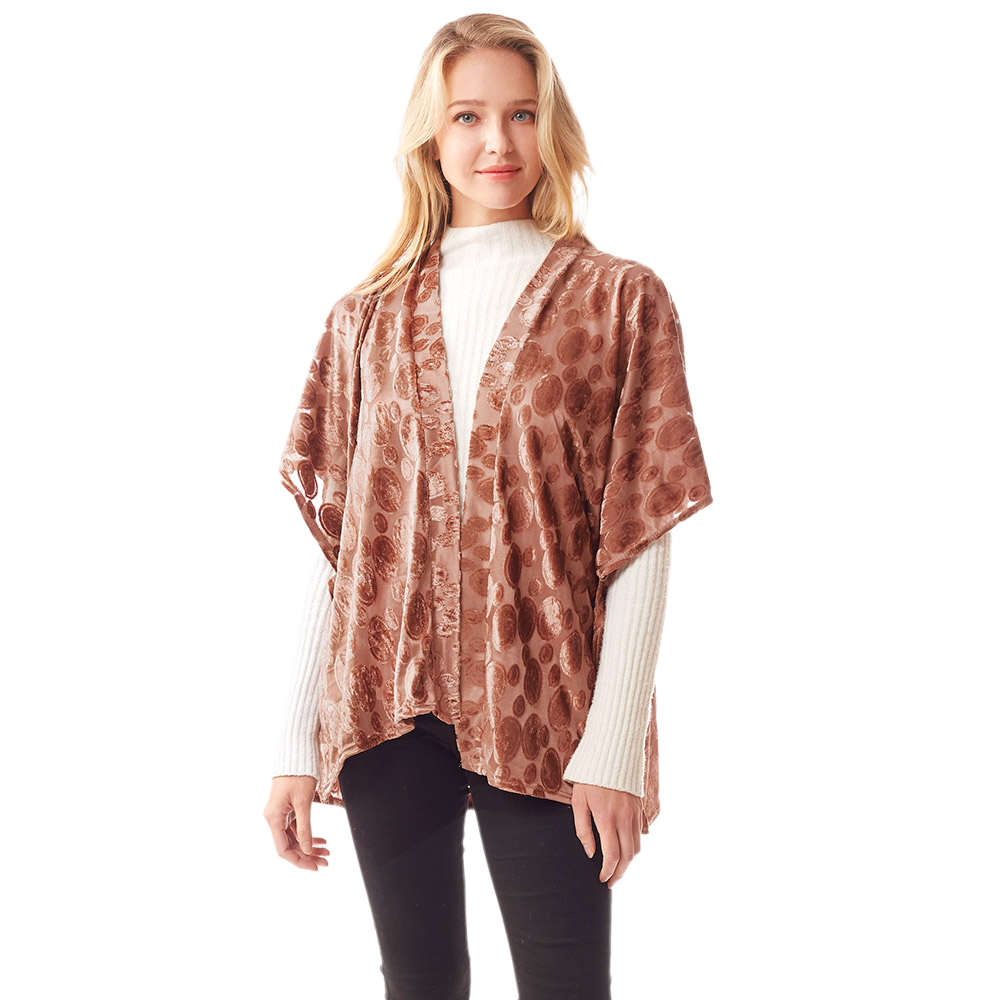 Velvet Burnout Shawl Poncho - Brown - Ponchos