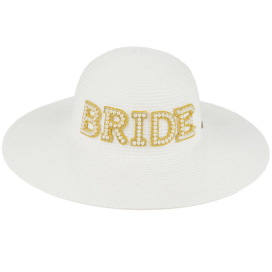 White C.C Bride & Squad Pearls Wide Brim Sun Hat, keep your styles on even when you are participating in the bride squad at weddings. Large, comfortable, and perfect for keeping the sun off of your face, neck, and shoulders. These beautiful bride & squad pearls wide-brim sun hats will be perfect for any wedding ceremony.