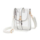 White-Faux Leather Belt Buckle Pointed Transparent Crossbody Bag , Expertly crafted from faux leather, this crossbody bag features a unique pointed design and transparent material, making it a modern and fashionable accessory. The belt buckle adds a touch of edginess, while the spacious interior allows for convenient storage
