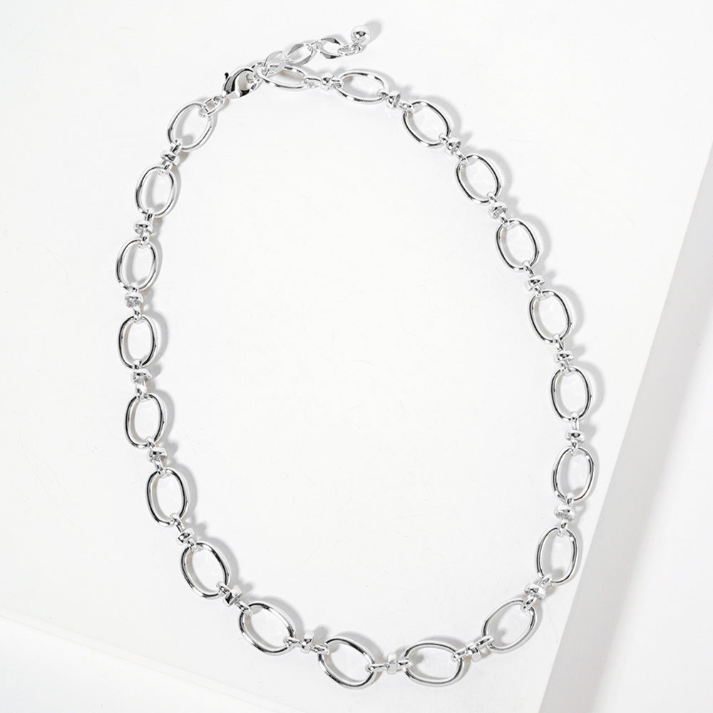 Rhodium White Gold Dipped Oval Link Chain Necklace