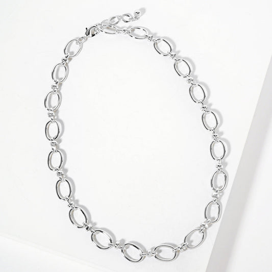Rhodium White Gold Dipped Oval Link Chain Necklace