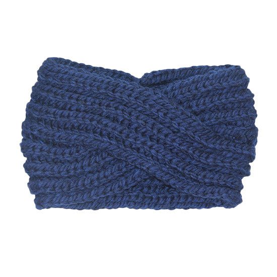 Wide Solid Twisted Soft Knit Earmuff Headband Ear Warmer - Blue - Earmuffs