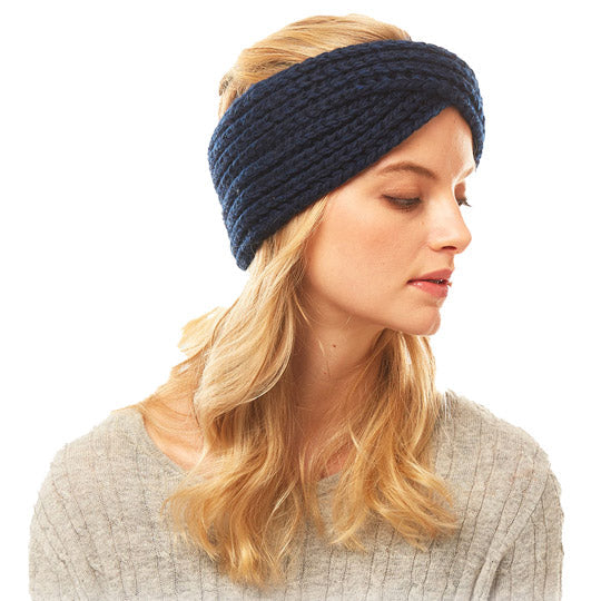 Wide Solid Twisted Soft Knit Earmuff Headband Ear Warmer - Earmuffs