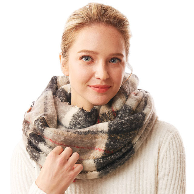 Black Winter Acrylic Colorful Plaid Check Infinity Scarf, accent your look with this soft, highly versatile plaid scarf. A rugged staple brings a classic look, adds a pop of color & completes your outfit, keeping you cozy & toasty. Perfect Gift Birthday, Holiday, Christmas, Anniversary, Valentine's Day