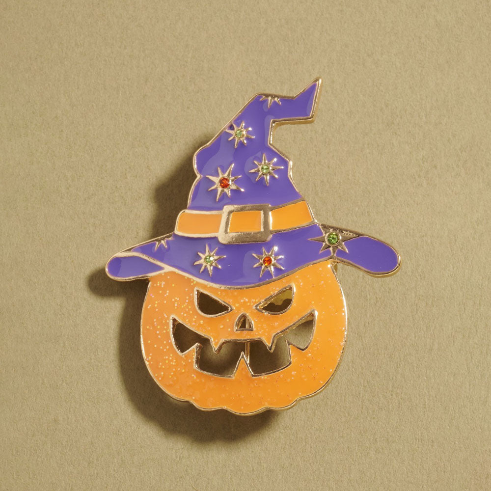 Purple Witch Hat Halloween Wicked Pumpkin Pin Brooch