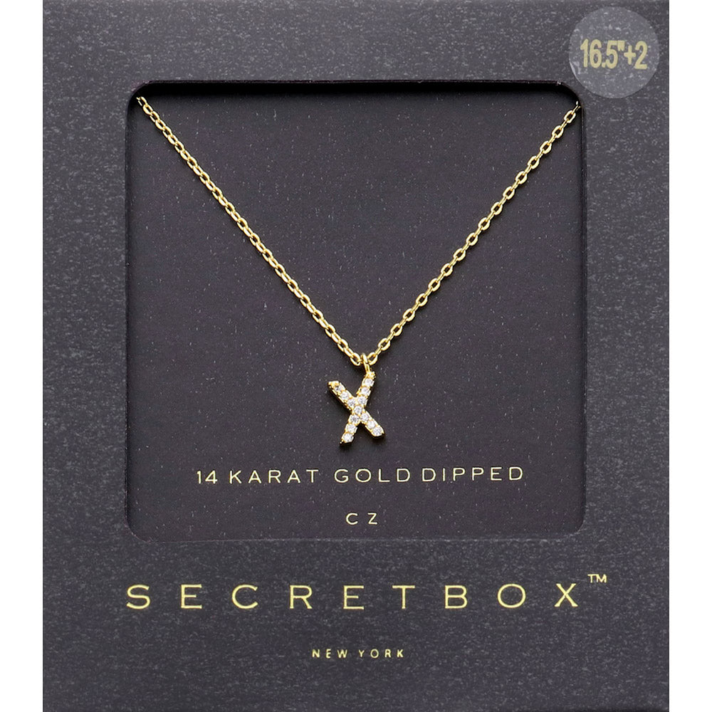~X~, Gold -X- Secret Box _ 14K Gold Dipped CZ Initial Monogram Pendant Necklace