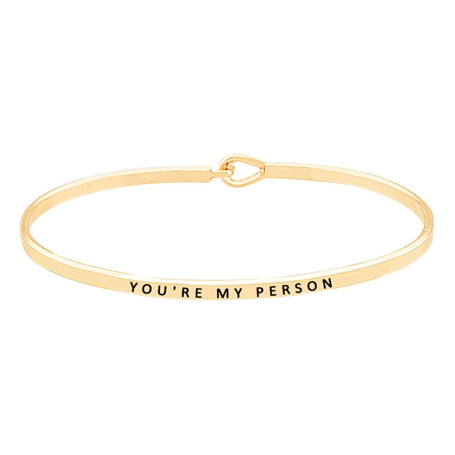 Gold You're My Person Brass Thin Metal Hook Bracelet. Look like the ultimate fashionista with these Bracelet! Add something special to your outfit this Valentine! special It will be your new favorite accessory. Perfect Birthday Gift, Anniversary Gift, Mother's Day Gift, Graduation Gift, Valentine's Day Gift.