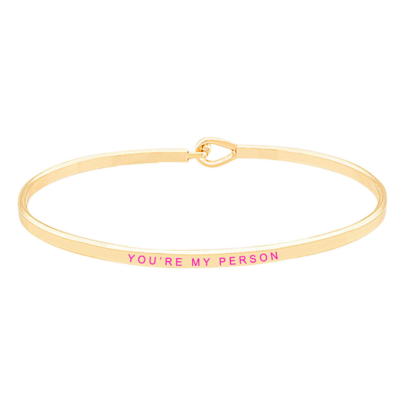 Gold Pink You're My Person Brass Thin Metal Hook Bracelet. Look like the ultimate fashionista with these Bracelet! Add something special to your outfit this Valentine! special It will be your new favorite accessory. Perfect Birthday Gift, Anniversary Gift, Mother's Day Gift, Graduation Gift, Valentine's Day Gift.