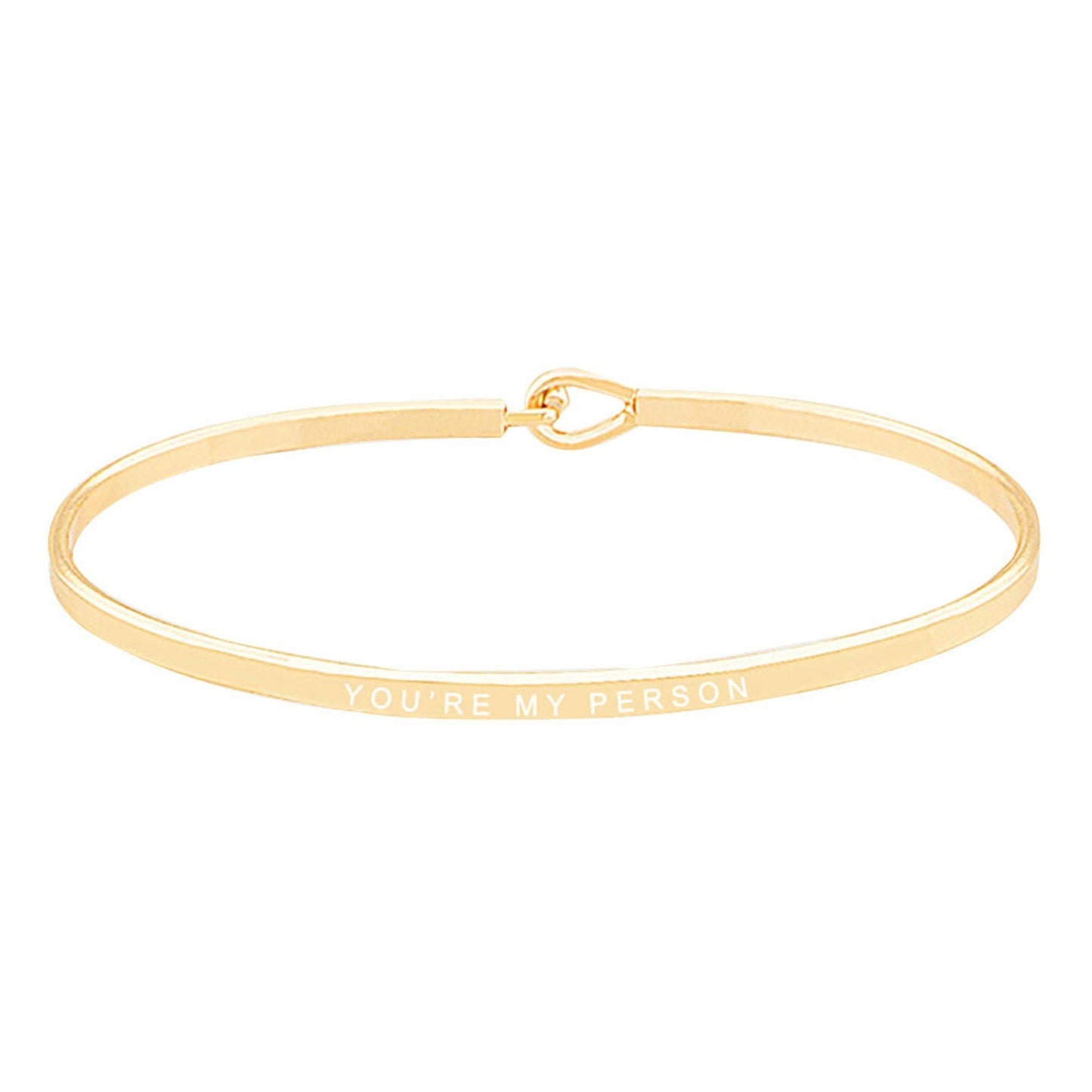 Gold White You're My Person Brass Thin Metal Hook Bracelet. Look like the ultimate fashionista with these Bracelet! Add something special to your outfit this Valentine! special It will be your new favorite accessory. Perfect Birthday Gift, Anniversary Gift, Mother's Day Gift, Graduation Gift, Valentine's Day Gift.