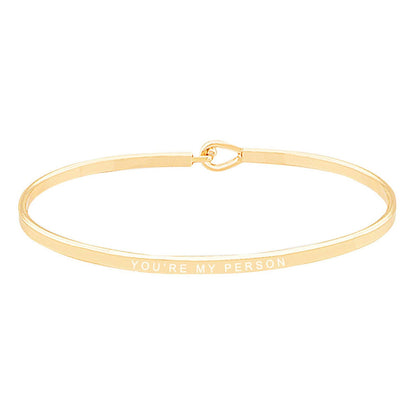 Gold White You're My Person Brass Thin Metal Hook Bracelet. Look like the ultimate fashionista with these Bracelet! Add something special to your outfit this Valentine! special It will be your new favorite accessory. Perfect Birthday Gift, Anniversary Gift, Mother's Day Gift, Graduation Gift, Valentine's Day Gift.