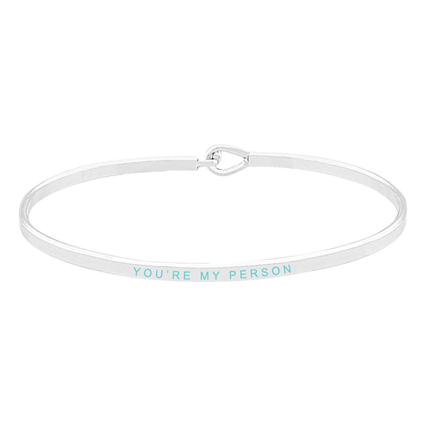 Rhodium Turquoise You're My Person Brass Thin Metal Hook Bracelet. Look like the ultimate fashionista with these Bracelet! Add something special to your outfit this Valentine! special It will be your new favorite accessory. Perfect Birthday Gift, Anniversary Gift, Mother's Day Gift, Graduation Gift, Valentine's Day Gift.