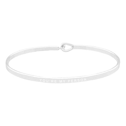Rhodium White You're My Person Brass Thin Metal Hook Bracelet. Look like the ultimate fashionista with these Bracelet! Add something special to your outfit this Valentine! special It will be your new favorite accessory. Perfect Birthday Gift, Anniversary Gift, Mother's Day Gift, Graduation Gift, Valentine's Day Gift.