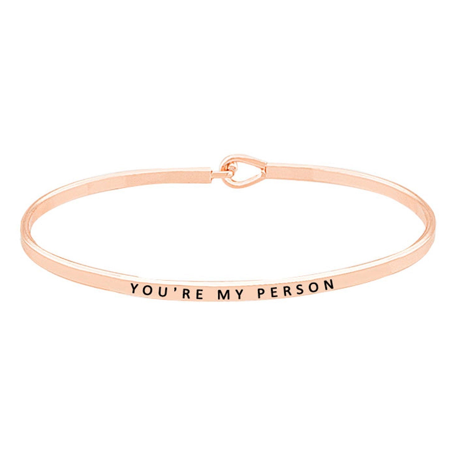 Rose Gold You're My Person Brass Thin Metal Hook Bracelet. Look like the ultimate fashionista with these Bracelet! Add something special to your outfit this Valentine! special It will be your new favorite accessory. Perfect Birthday Gift, Anniversary Gift, Mother's Day Gift, Graduation Gift, Valentine's Day Gift.