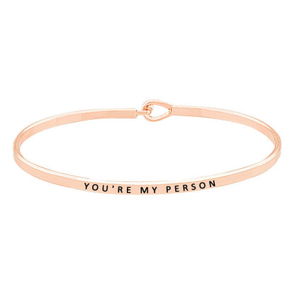 Rose Gold You're My Person Brass Thin Metal Hook Bracelet. Look like the ultimate fashionista with these Bracelet! Add something special to your outfit this Valentine! special It will be your new favorite accessory. Perfect Birthday Gift, Anniversary Gift, Mother's Day Gift, Graduation Gift, Valentine's Day Gift.