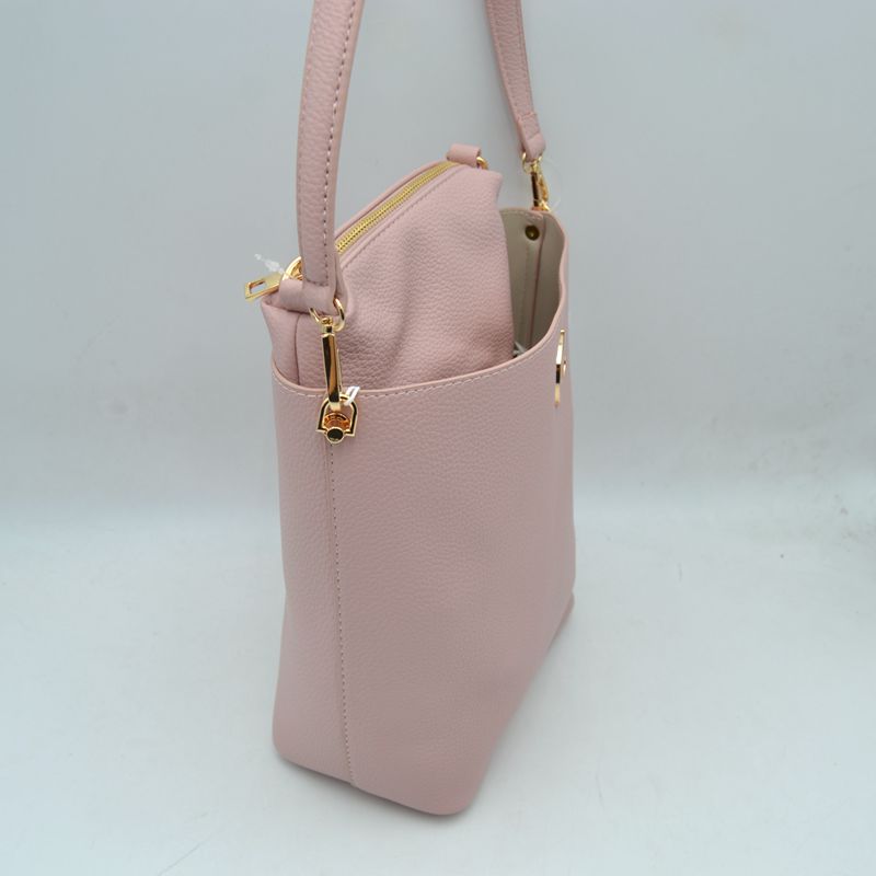 Pebbled Bucket Bag and Crossbody Pouch Set with Circular Lock Accent - Bucket Bag