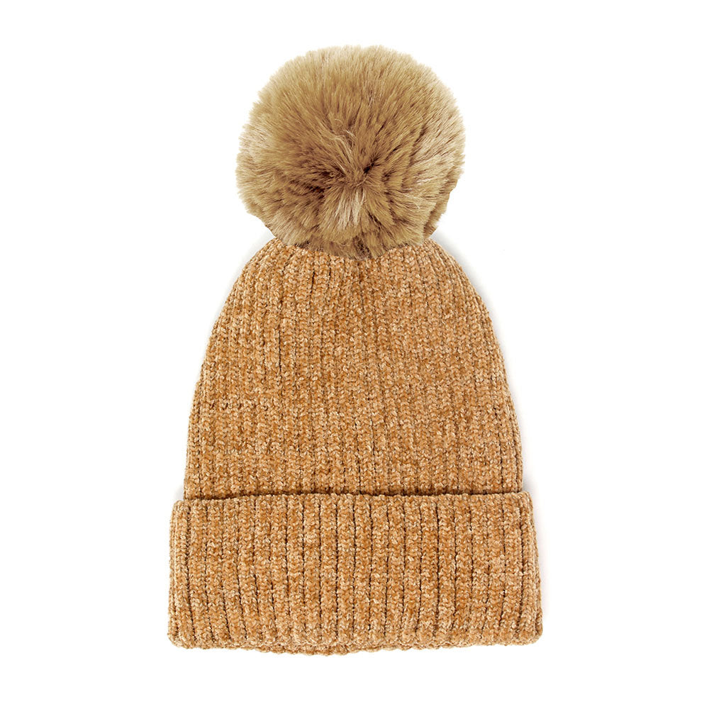 Soft & Cozy Solid Color Chenille Pom Pom Hat Beanie Winter Hat, before running out the door into the cool air, reach for this toasty hat to keep you incredibly warm. Accessorize with this faux fur pom pom hat, it's the autumnal touch finish your outfit in style. Best gift accessory! Black, Olive, Navy, Red, Gray, Pink