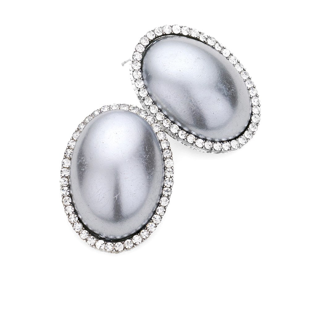 Classic Elegant Crystal Pave Trimmed Oval Pearl Earrings Special Occasion, elegance becomes you in these lustrous studs, luminous faux pearls & sparkling pavé rhinestones adding just the right amount of shine, a look that’s polished to perfection. Great for Weddings, Prom, Sweet 16, Quinceanera, Graduation, Evening Wear