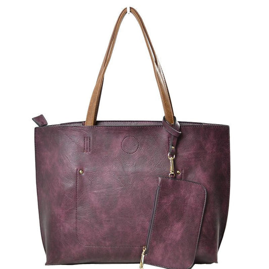 Soft Vegan Leather 2 in 1 Tote Crossbody Handbag w Coin Purse Best Seller plenty of room to fit all your items. Comes with a removable insert bag that doubles as lining  or can be removed and worn as a crossbody bag. Just what the boss lady needs. Dimensions: 18"x12"x4"; Plum, Coffee, Olive, Fuchsia, Khaki, Red, Gray