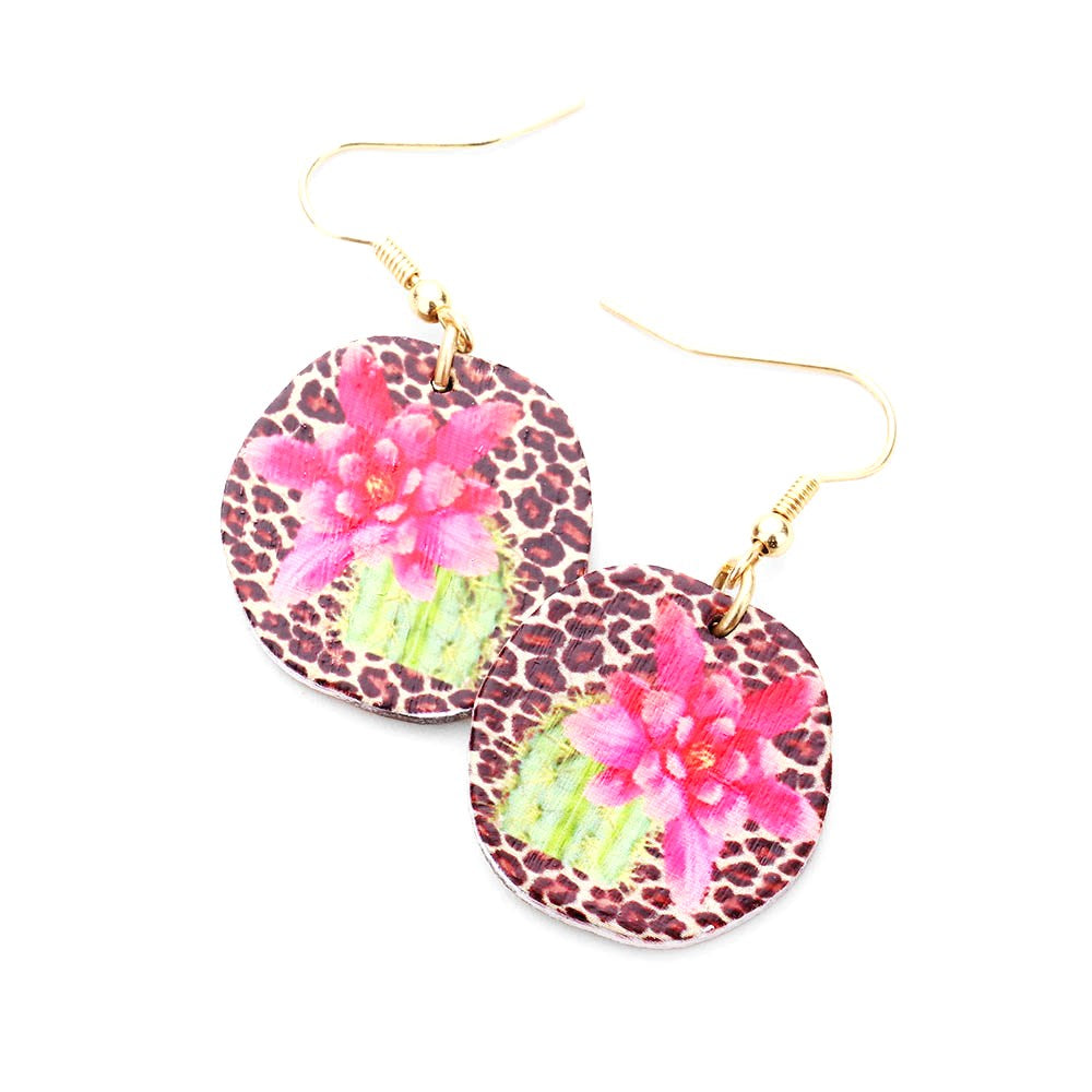 Nadia Wood Watercolor Plant Dangle Earrings - HotPink