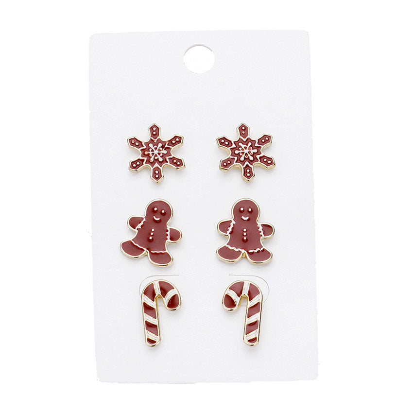 3Pairs Christmas Enamel Snowflake Gingerbread Man Candy Cane Earrings Christmas Earrings, perfect for the festive season, embrace the Christmas spirit with these cute studs, these adorable 3pack earrings are bound to cause a smile or two. Perfect Gift December Birthday, Christmas, Stocking Stuffer, Secret Santa, BFF