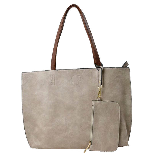 Gray Trendy Soft Faux Leather Bag Faux Leather Tote Bag or Shoulder Bag Vegan Tote Zip Top Tote with coin purse Designer Inspired Tote 