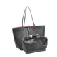 Soft Pebbled Faux Leather Reversible 2in1 Tote, Shoulder Handbag, comes with a coordinating zippered bag, can be used over the shoulder/crossbody. Easy-to-carry is completed with gold-tone hardware; Dimen: 17"x5"x11"; Dark Gray/Blue; Navy/Red; Black/Gray; Red/Black; Double Handle; Detachable bag included; 52″ Adj Strap