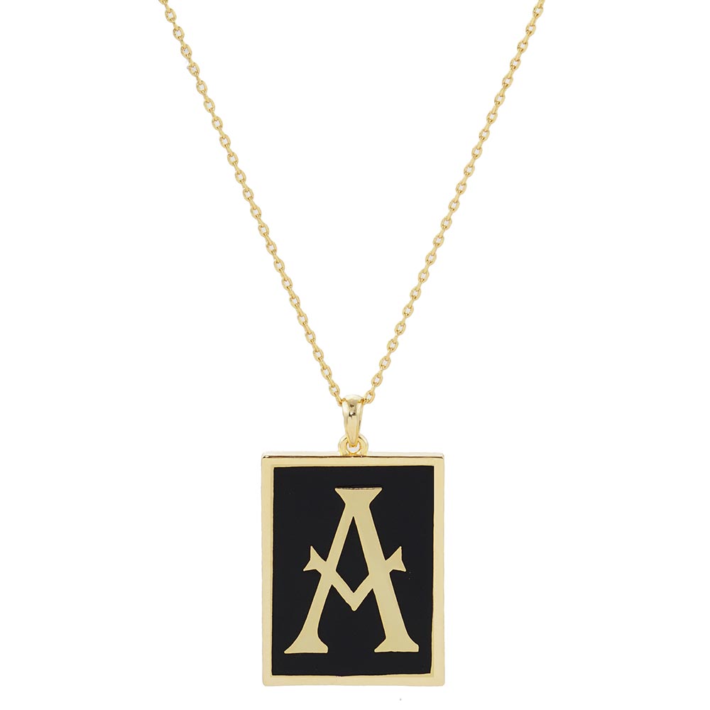 Gold Dipped Enamel Rectangle Monogram Pendant Necklace