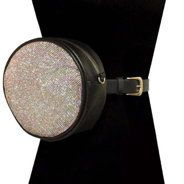 AB Rhinestone Pave Bling Round Clutch Crossbody Chain Belt Bag Fanny Pack, look like the ultimate fashionista when carrying this small chic bag, great for when you need something small to carry or drop in the bag. Perfect Birthday Gift, Valentine's Day Gift, Anniversary Gift, Love You Gift, Mother's Day Gift, Thank you Gift