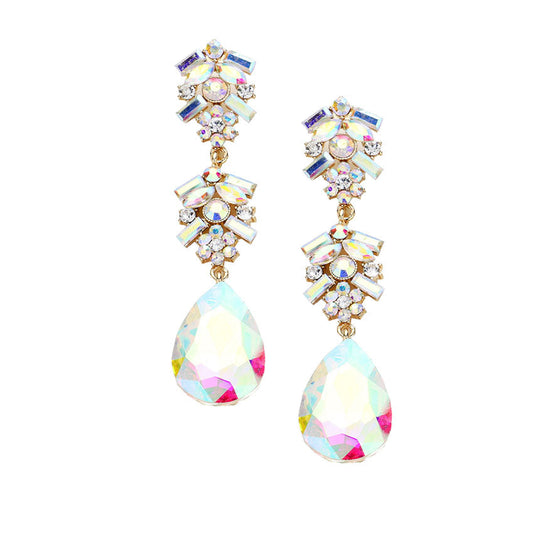 AB Chunky Pear Crystal Floral Evening Drop Earrings, put on a pop of color to complete your ensemble. Perfect for adding just the right amount of shimmer & shine and a touch of class to special events. Perfect Birthday Gift, Anniversary Gift, Mother's Day Gift, Graduation Gift.