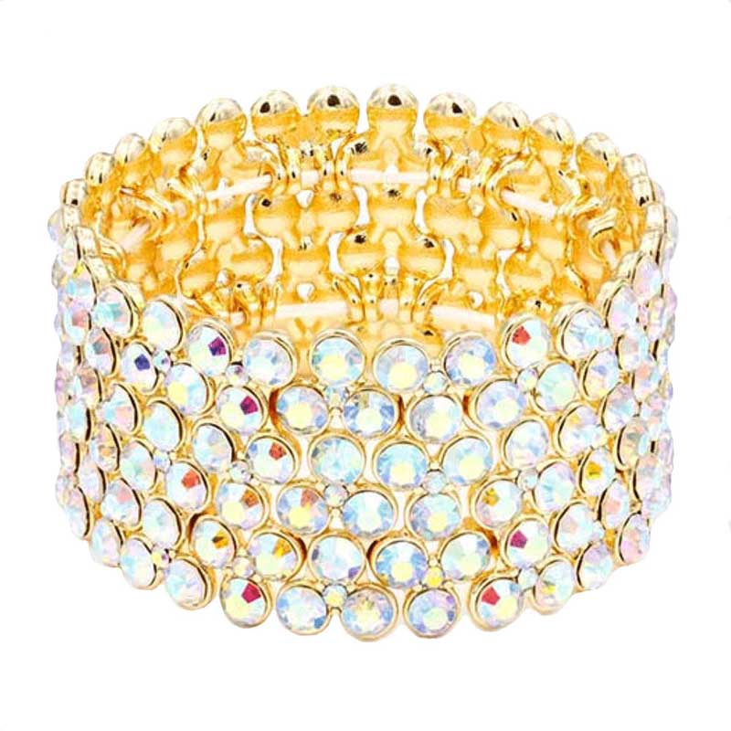 AB Gold Bubble Stone Stretch Evening Bracelet,  This Evening Bracelet sparkles all around with it's surrounding round stones, stylish evening bracelet that is easy to put on, take off and comfortable to wear. It looks stylish and is just the right touch to set off your dress. Suitable for Night Out, Party, Formal, Special Occasion, Date Night, Prom.