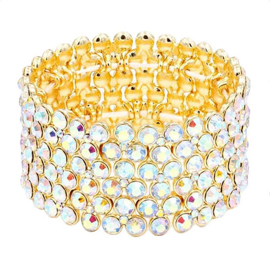 AB Gold Bubble Stone Stretch Evening Bracelet,  This Evening Bracelet sparkles all around with it's surrounding round stones, stylish evening bracelet that is easy to put on, take off and comfortable to wear. It looks stylish and is just the right touch to set off your dress. Suitable for Night Out, Party, Formal, Special Occasion, Date Night, Prom.
