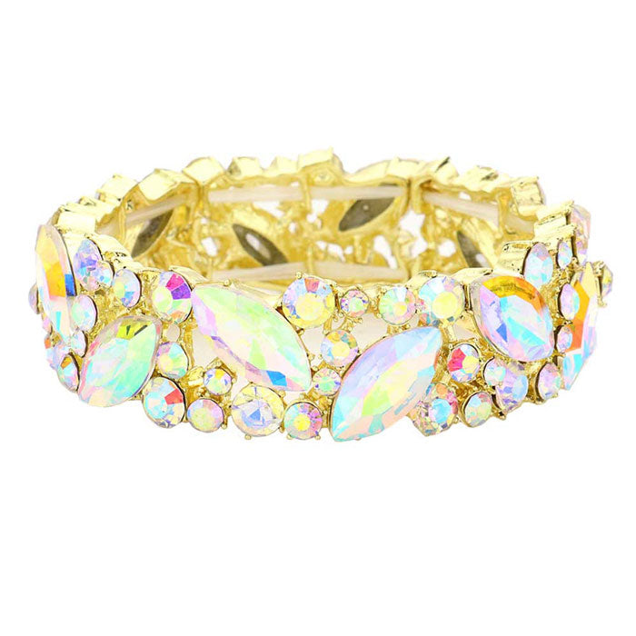 AB Gold Crystal Glass Marquise Evening Stretch Bracelet. This Crystal Evening Stretch Bracelet sparkles all around with it's surrounding, stretch bracelet that is easy to put on, take off and comfortable to wear. It looks modern and is just the right touch to set off. Perfect jewelry to enhance your look. Awesome gift for birthday, Anniversary, Valentine‚Äôs Day or any special occasion.