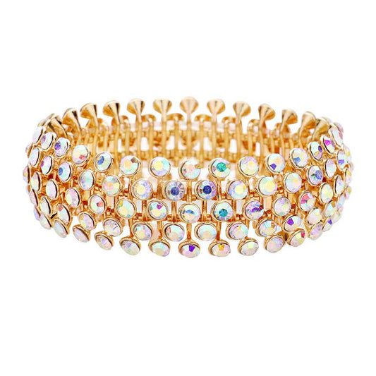 AB Gold Crystal Round Bubble Stretch Evening Bracelet, Get ready with these stretch Bracelets to receive the best compliments on any special occasion. Put on a pop of color to complete your ensemble and make you stand out on special occasions. Perfect for adding just the right amount of shimmer & shine and a touch of class to special events.  This evening bracelet is just what you need to update your wardrobe. Perfect gift for Birthdays, Anniversaries, Mother's Day, Thank you, etc.