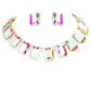AB Gold Emerald Cut Stone Link Evening Necklace, This gorgeous necklace jewelry set will show your class on any special occasion. The elegance of these stones goes unmatched, great for wearing at a party! stunning jewelry set will sparkle all night long making you shine like a diamond on special occasions. Perfect jewelry to enhance your look and for wearing at parties, weddings, date nights, or any special event. 
