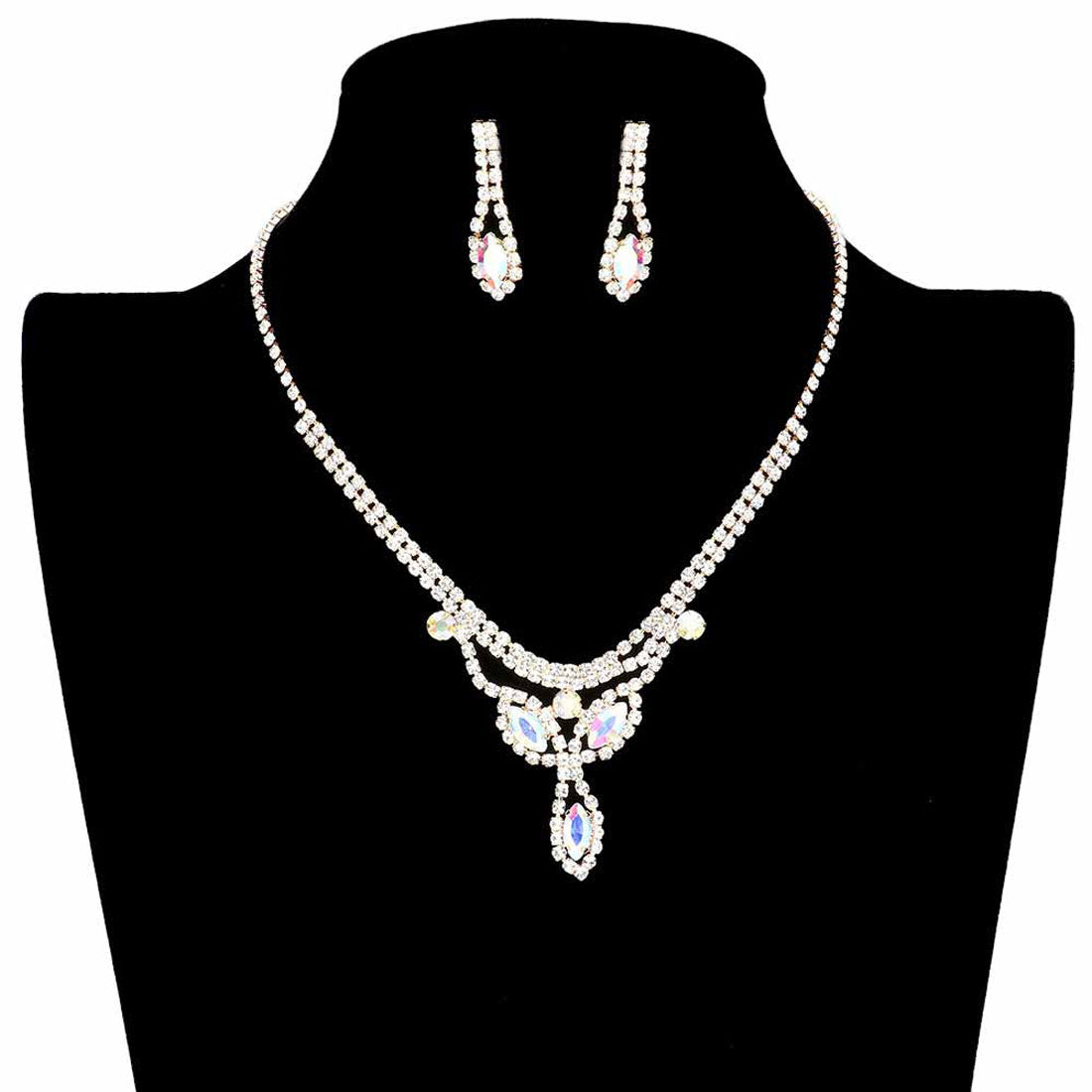 AB Gold Marquise Stone Accented Rhinestone Pave Necklace. Wear together or separate according to your event with different outfits to add perfect luxe and class with incomparable beauty. The perfect accessory for adding just the right amount of shimmer and a touch of class to special events. These classy necklace sets are perfect for Party, Wedding, Evening, and even everyday wear. Awesome gift for birthday, Anniversary, Valentine’s Day, or any special occasion.