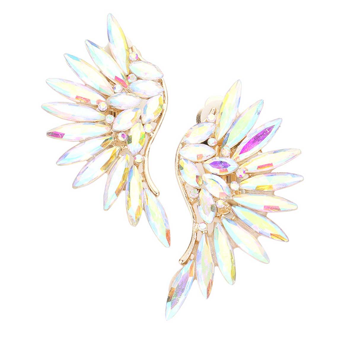 AB Gold Marquise Stone Cluster Wing Clip on Earrings. These gorgeous Marquise stone pieces will show your class in any special occasion. The elegance of these stone goes unmatched, great for wearing at a party! Perfect jewelry to enhance your look. Awesome gift for birthday, Anniversary, Valentine’s Day or any special occasion.