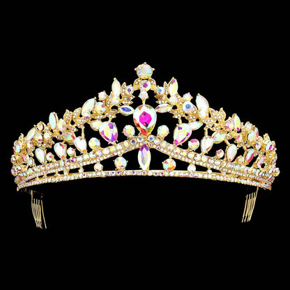 AB Gold Multi Stone Embellished Princess Tiara, This elegant shining Stone design, makes you more charming. A stunning Multi Stone Embellished Princess Tiara that can be a perfect Bridal Headpiece. Suitable for Any Occasion You Want to Be More Charming. These are Perfect Birthday Gifts, Anniversary Gifts, and Graduation gifts.