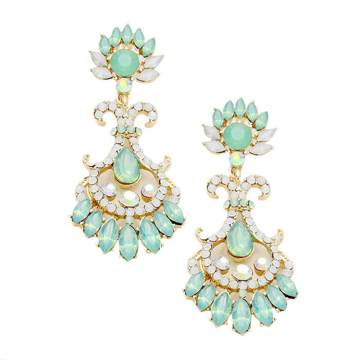 AB Gold  Opal Glass Crystal Flame Statement Evening Earrings, put on a pop of color to complete your ensemble. Perfect for adding just the right amount of shimmer & shine and a touch of class to special events. Perfect Birthday Gift, Anniversary Gift, Mother's Day Gift, Graduation Gift.