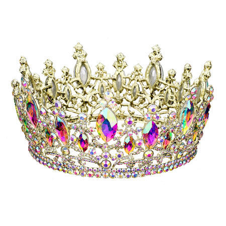 AB Gold Oval Stone Accented Pageant Crown Tiara. Perfect for adding just the right amount of shimmer & shine, will add a touch of class, beauty and style to your wedding, prom, special events, embellished glass crystal to keep your hair sparkling all day & all night long.