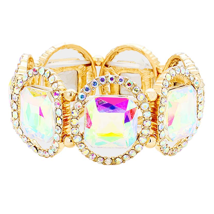 AB Gold Pave Oval Trim Glass Crystal Stretch Evening Bracelet, is a glowing and sparkling beauty that is perfect to show off your glowing look and enrich your beauty to a greater extent. Wear this beauty to add a gorgeous glow to your special outfit at weddings, wedding showers, receptions, anniversaries, and other special occasions.