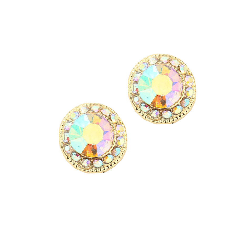 AB Gold Round Stone Stud Evening Earrings. Beautifully crafted design adds a gorgeous glow to any outfit. Jewelry that fits your lifestyle! Perfect Birthday Gift, Anniversary Gift, Mother's Day Gift, Anniversary Gift, Graduation Gift, Prom Jewelry, Just Because Gift, Thank you Gift.
