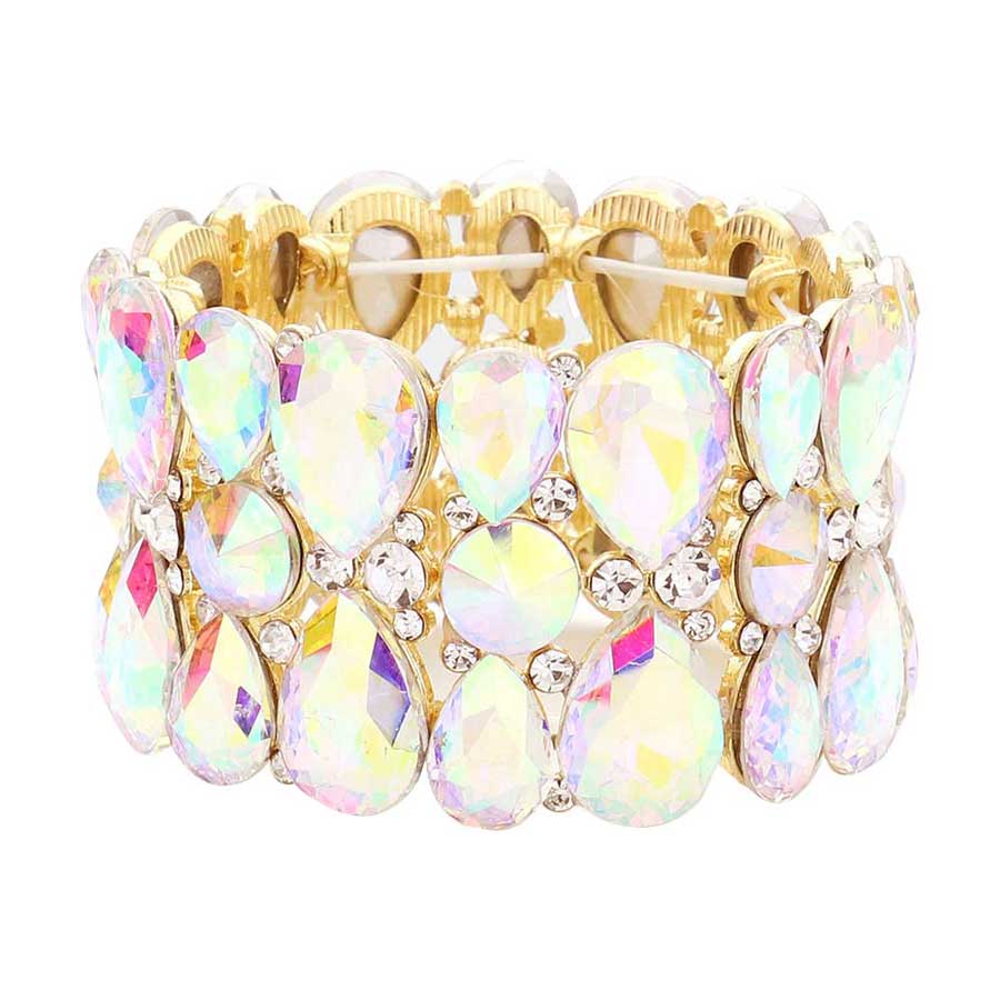 AB Gold Teardrop Crystal Stretch Evening Bracelet, Teardrop have provided a great deal to emulate in the way of shapes, textures, and colors of the jewelry. Get ready with these Stretch Bracelet, put on a pop of color to complete your ensemble. It will make you more eye-catching in ceremony, reception, party, dance and other gorgeous events. Great gift idea for Birthday, Anniversary, Valentines Day or any special occasions.